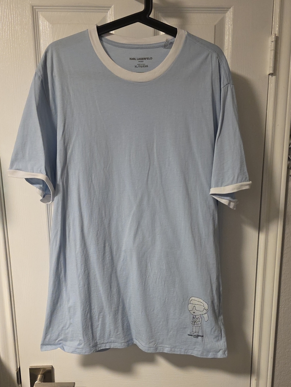 Karl Lagerfeld Paris Light Blue Short Sleeve Tee with White Trim XL